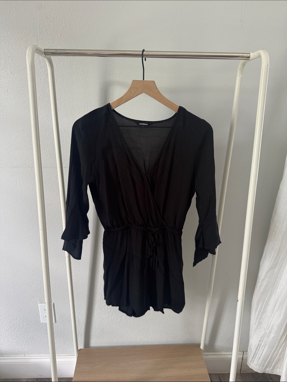 Express Black V-Neck Drawstring Waist Tunic
